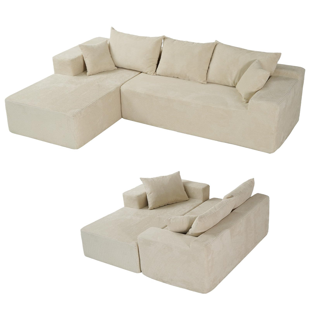 L-Shaped Modular Sectional Sofa with Chaise – Corduroy, No Assembly