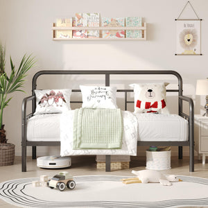 Twin Metal Daybed Frame with Storage and Modern Headboard