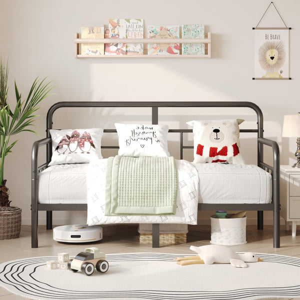 Twin Metal Daybed Frame with Storage and Modern Headboard