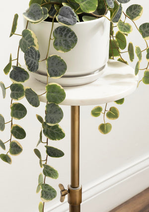 Adjustable Height Marble Pedestal Drink Table — Antique Brass