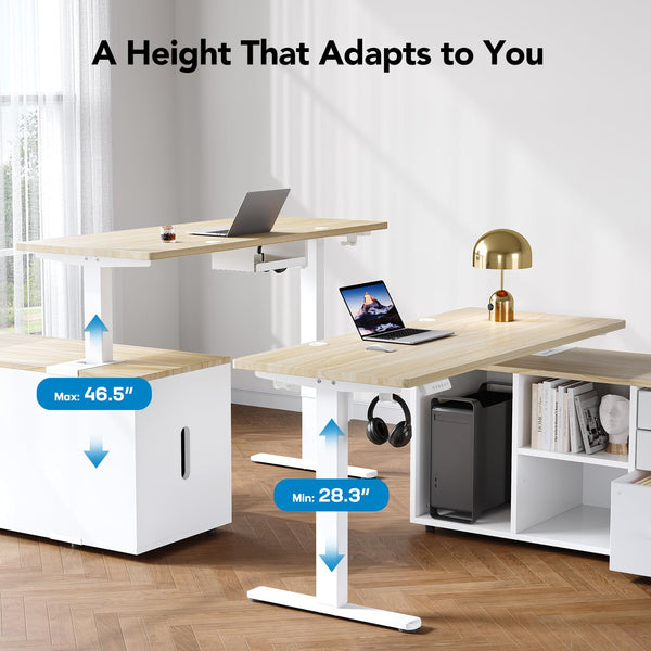 L-Shaped Electric Standing Desk with Drawers