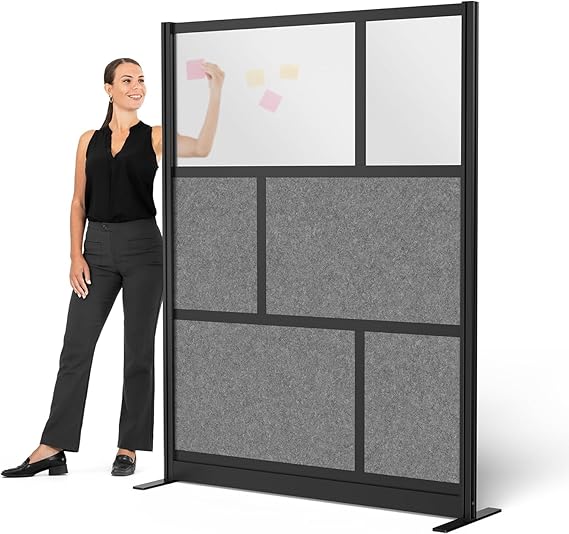 Modular Office Partition Wall with Frosted Acrylic & Sound-Absorbent Panels