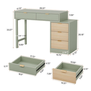 Computer Desk with 5 Drawers & Reversible Storage Cabinet