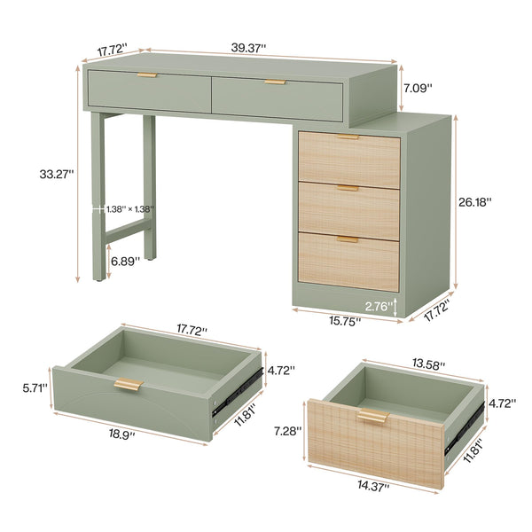 Computer Desk with 5 Drawers & Reversible Storage Cabinet