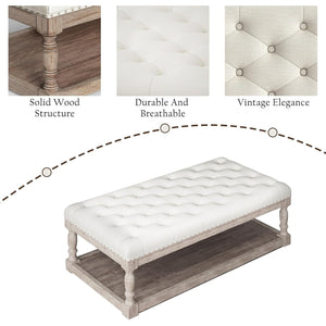 Rectangular Tufted Ottoman Coffee Table with Storage Shelf