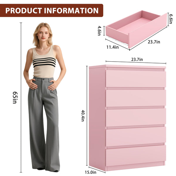 5-Drawer Chest Dresser with Handleless Design