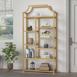 8-Shelf Tempered Glass Etagere Bookcase – Gold