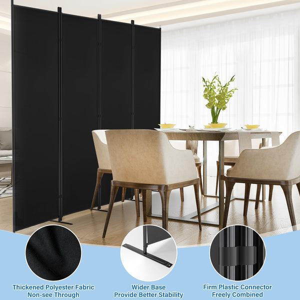 4-Panel Room Divider, 6 ft Folding Privacy Screen
