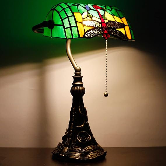 Tiffany Stained Glass Banker Table Lamp