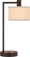 Bedside Table Lamp with USB Charging Port and Fabric Shade