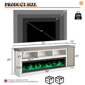 75" Farmhouse Fireplace TV Stand with 60" Electric Fireplace for TVs Up to 85"