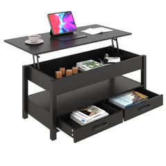 Lift Top Coffee Table with 2 Drawers and Open Shelf