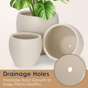 Large Plant Pots Set of 3 with Drainage Holes and Trays