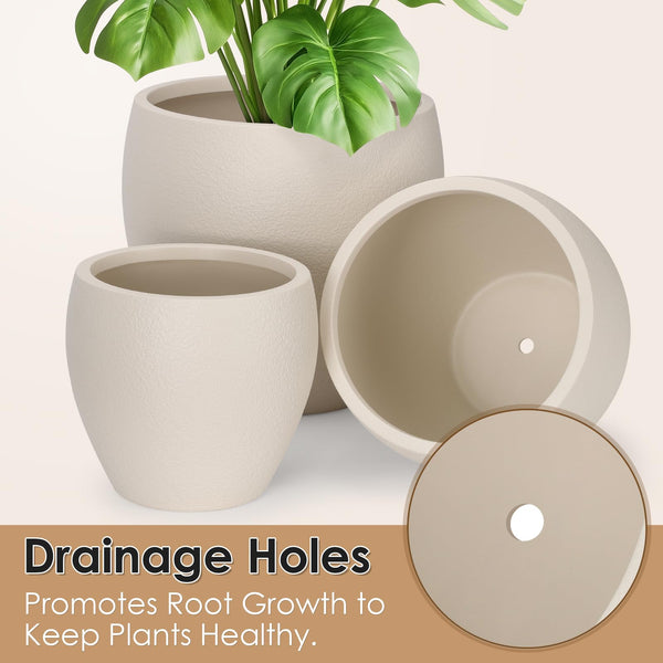 Large Plant Pots Set of 3 with Drainage Holes and Trays