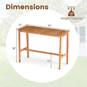 Acacia Wood Outdoor Bar Table with Slatted Top & Adjustable Feet