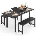 Extendable Dining Table Set with Bench for 4–6 | Smart-Flip Leaf | Metal Frame | Black