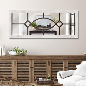 Farmhouse Wall Mirror – White Wood Frame 43.3" x 17.7"