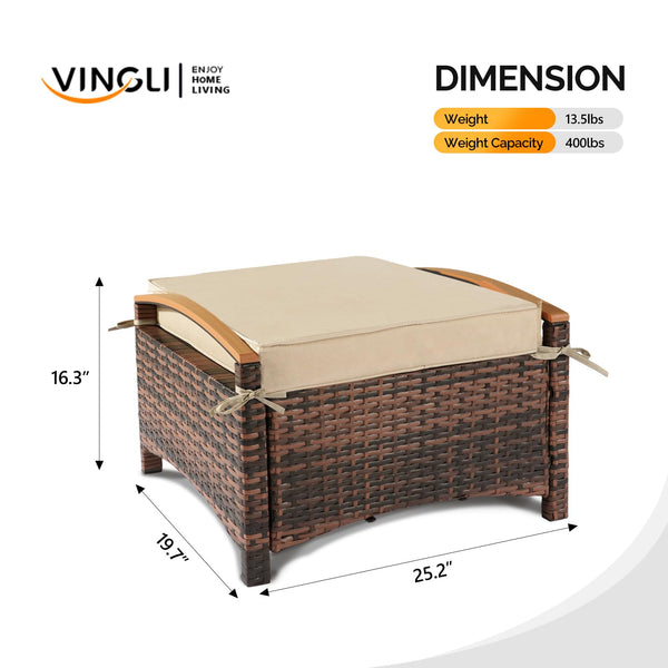 Outdoor Wicker Ottoman Set of 2 with Removable Cushions