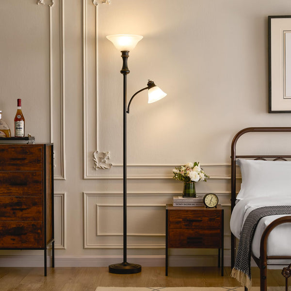71" Arc Floor Lamp with Frosted Glass Shade & Adjustable Reading Light