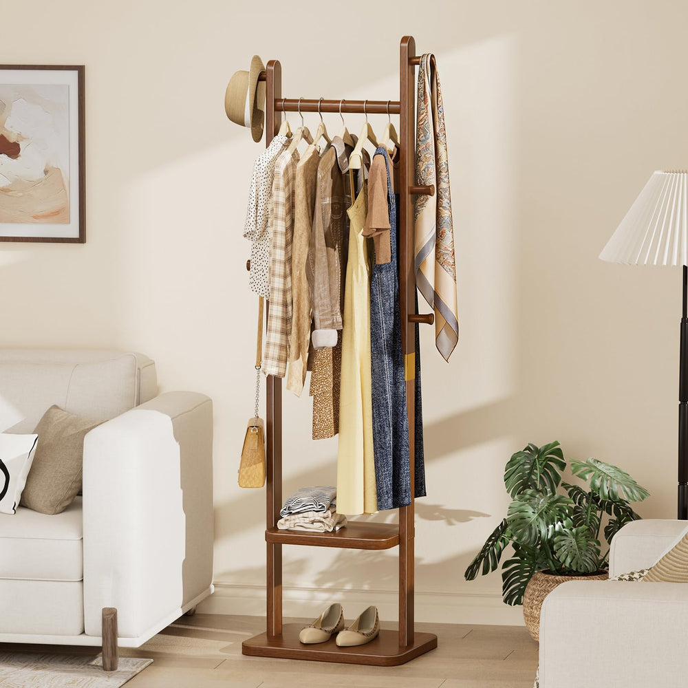 Solid Wood Coat Rack with Shelves & Hooks