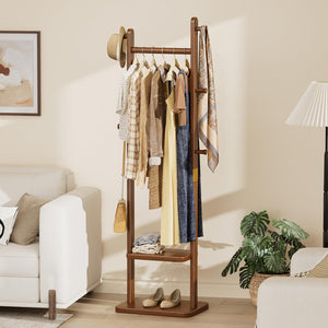 Solid Wood Coat Rack with Shelves & Hooks