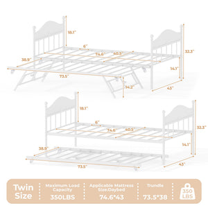 Twin Metal Daybed with Trundle and Headboard