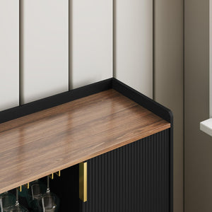Wine Bar Cabinet with Fluted Panels, Wine Rack & Glass Holder