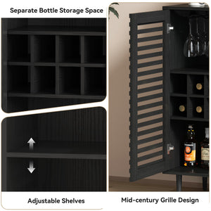 Mid-Century Bar Cabinet with Wine Racks & Slatted Doors