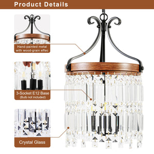 Small Crystal Chandelier 3-Light Farmhouse Pendant