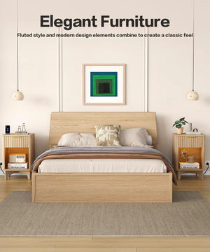 Fluted Nightstand with Charging Station & LED Light