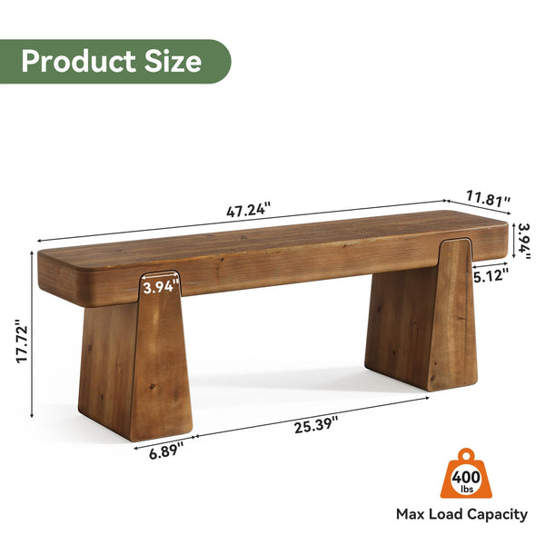 47-Inch Solid Wood Farmhouse Entryway Bench