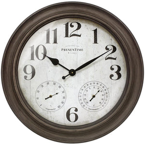 26" Indoor Outdoor Farmhouse Wall Clock with Thermometer & Hygrometer