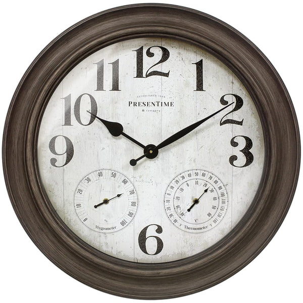 26" Indoor Outdoor Farmhouse Wall Clock with Thermometer & Hygrometer