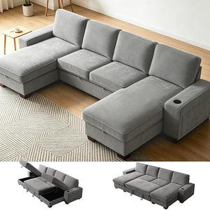 L-Shaped Convertible Sofa Bed with Storage