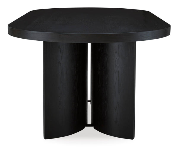 Oval Black Dining Table – Art Deco Pedestal, Seats 8