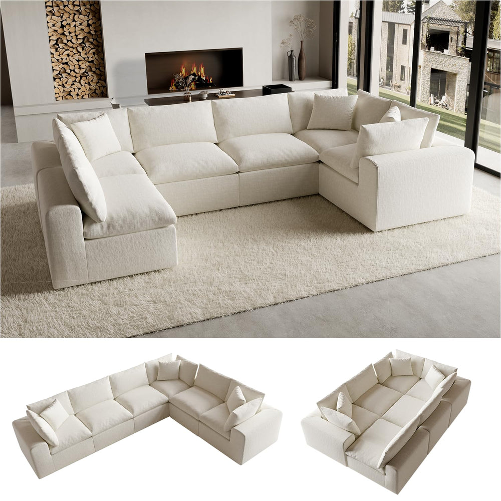 Modular Sectional Sofa Bed with Deep Seats – Chenille Cloud Couch