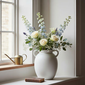 Matte White Ceramic Pitcher Vase with Handles