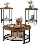 Round Coffee Table and End Table Set of 3 with Storage
