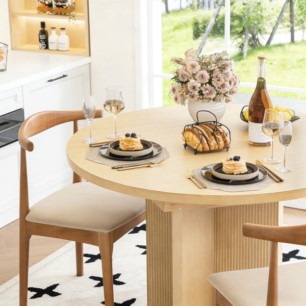 Round to Oval Extendable Dining Table with Extension Leaf
