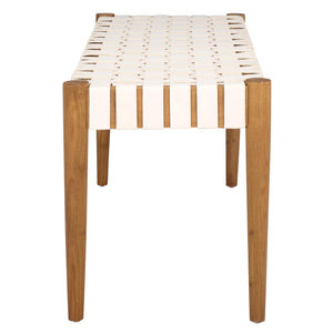 Woven Leather Accent Bench with Wood Frame