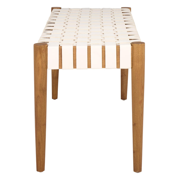 Woven Leather Accent Bench with Wood Frame
