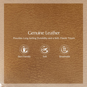 Genuine Leather Ottoman Coffee Table with Solid Wood Legs
