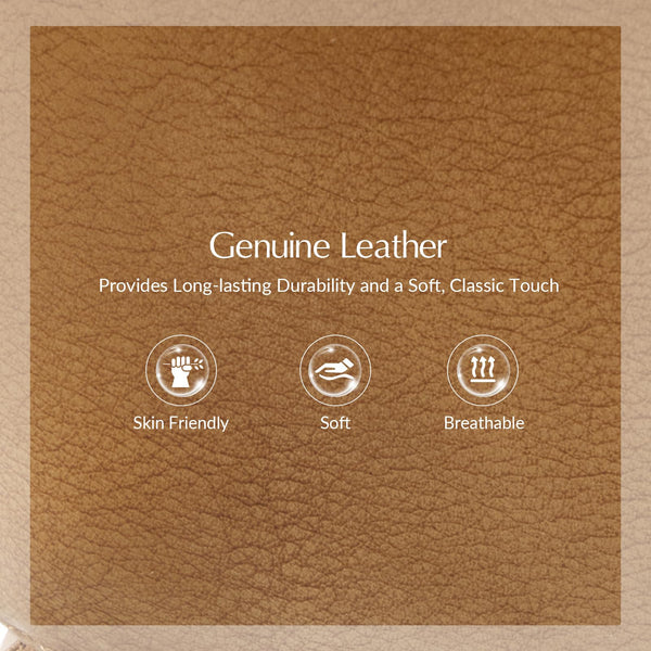 Genuine Leather Ottoman Coffee Table with Solid Wood Legs