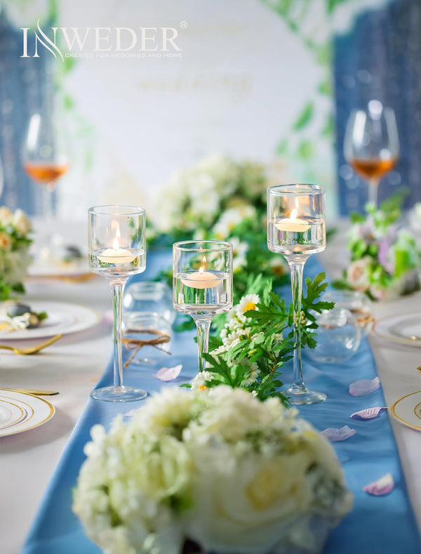 Glass Candle Holders Set – Clear Long Stem Tall Holders for Table Centerpieces