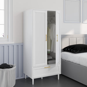 60" 2-Door Wardrobe Closet with Hanging Rod and Drawers