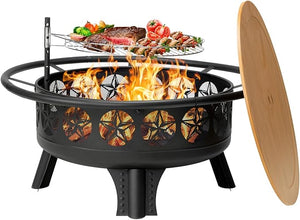32-Inch Wood Burning Fire Pit with Swivel Cooking Grate