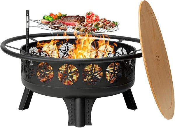 32-Inch Wood Burning Fire Pit with Swivel Cooking Grate