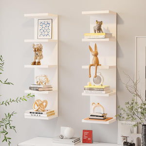 5-Tier Floating Wall Shelf Unit, Set of 2