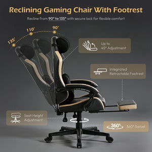 Ergonomic Gaming Chair with Footrest & Recliner