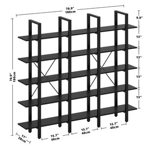 Triple Wide 5-Tier Open Bookshelf with Back Fence
